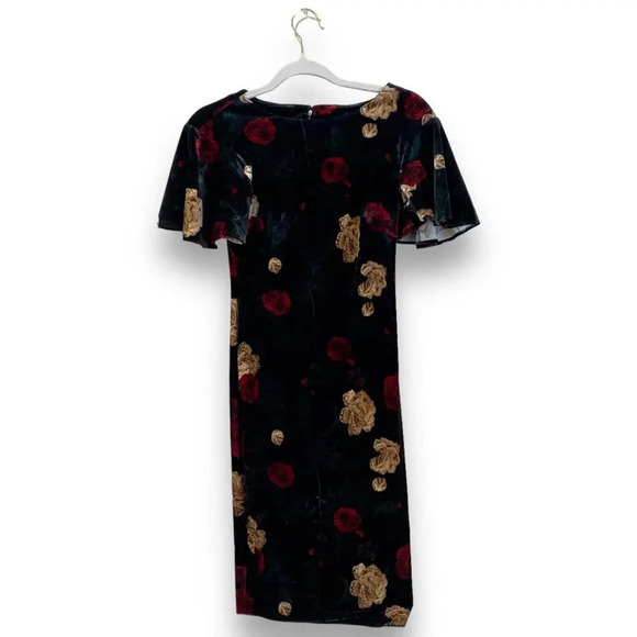 Calvin Klein Dresses & Skirts - CALVIN KLEIN Dark Floral Velvet Sheath Dress Flutter Sleeves Black Size 2 Office